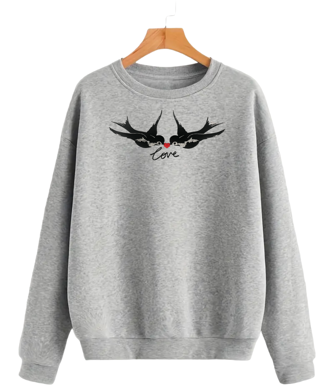 Love Birds Sweatshirt in Soft Grey.