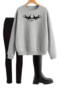 Love Birds Sweatshirt in Soft Grey.